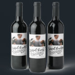 Étiquette Pour Bouteilles De Vin Grateful Thankful Blessed Photo Christmas<br><div class="desc">Custom Christmas holiday wine labels in our photo black and white typography "Grateful,  thankful blessed" design. Customize with your photo,  message and names. Visit our store to see all coordinating Christmas cards   accessories in this design.</div>