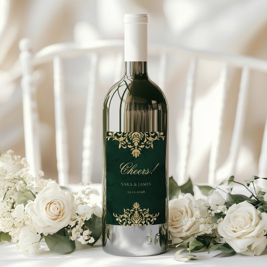 Étiquette Pour Bouteilles De Vin Green Gold Emerald Victorian Enchanted Wedding