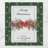 Étiquette Pour Bouteilles De Vin Green Holiday Ribbon Holly (Étiquettes simples)