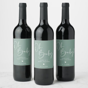 Étiquette Pour Bouteilles De Vin Green Oh Baby Baby shower moderne Boho