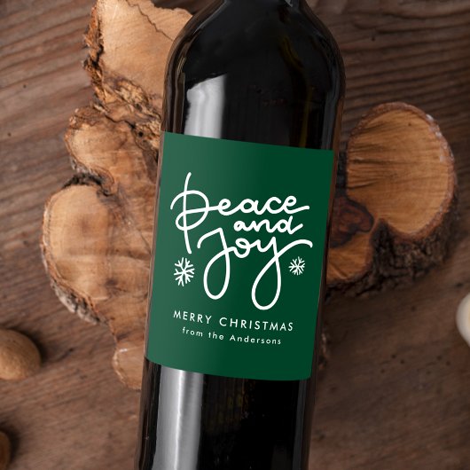 Étiquette Pour Bouteilles De Vin Green Peace and Joy Holiday