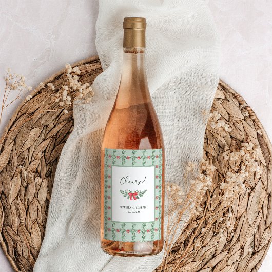 Étiquette Pour Bouteilles De Vin Green Retro Mariage de vacances