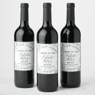 Étiquette Pour Bouteilles De Vin Green Rustic Wreath Future Mme Fête des mariées