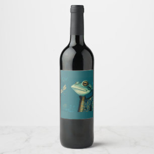Étiquette Pour Bouteilles De Vin Grenouille élégante & Libellule - Animal surréalis