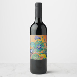 Étiquette Pour Bouteilles De Vin grenouille et nénuphars