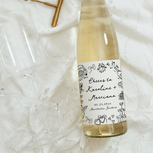 Étiquette Pour Bouteilles De Vin Gribouillages de mariage dessinés à la main fantai