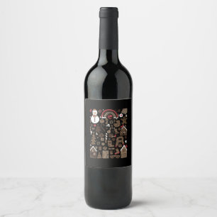 Étiquette Pour Bouteilles De Vin Gribouillis de Noël Rétro Fêtes Arbres Vintage