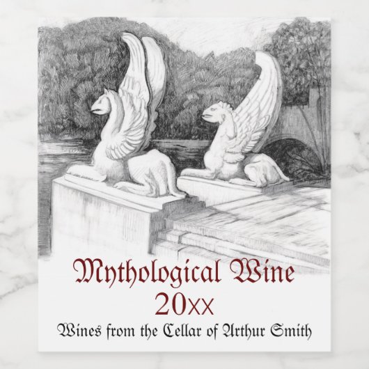 Étiquette Pour Bouteilles De Vin Griffins sculpté crayon monochrome Art (Étiquettes simples)
