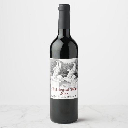 Étiquette Pour Bouteilles De Vin Griffins sculpté crayon monochrome Art (Devant)
