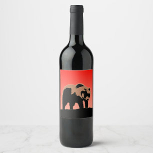 Étiquette Pour Bouteilles De Vin Grizzly Bear at Sunset - Art original de la faune