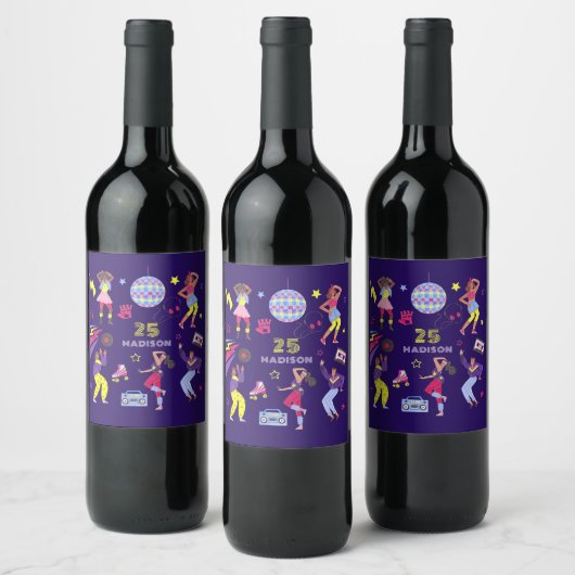 Étiquette Pour Bouteilles De Vin Groovy Disco Violet Party Millennial Rétro (Bouteilles)