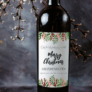 Étiquette Pour Bouteilles De Vin Grossesse de Noël Faire-part grand-parent