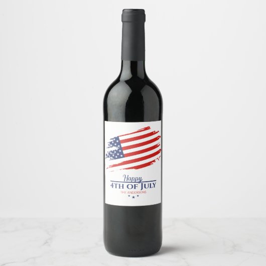Étiquette Pour Bouteilles De Vin Grunge American Flag Happy 4 juillet ID1104 (Devant)