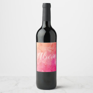Étiquette Pour Bouteilles De Vin Grunge rose orange aquarelle nom personnalisé