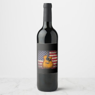 Étiquette Pour Bouteilles De Vin Guitar 4th of July Venin American Flag USA - Count