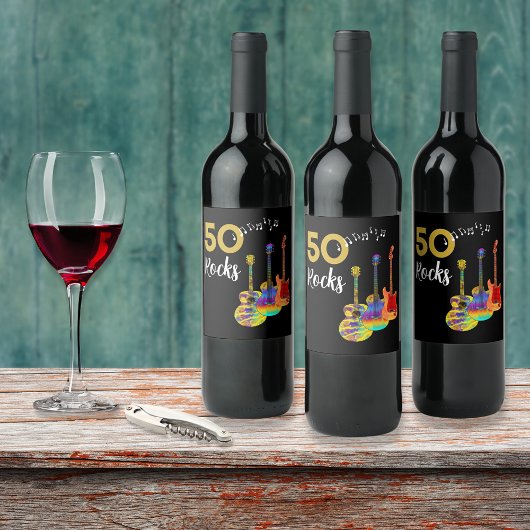 Étiquette Pour Bouteilles De Vin Guitare 50 Rocks 50e anniversaire fête