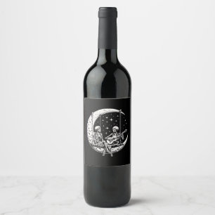 Étiquette Pour Bouteilles De Vin Guitare de lune de couple de squelettes