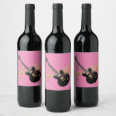 Étiquette Pour Bouteilles De Vin Guitare noire en rose (Bouteilles)