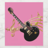 Étiquette Pour Bouteilles De Vin Guitare noire en rose (Étiquettes simples)