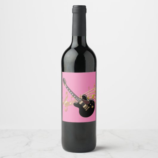 Étiquette Pour Bouteilles De Vin Guitare noire en rose (Devant)