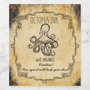Étiquette Pour Bouteilles De Vin Halloween apothecaire encre octopique vintage