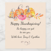 Étiquette Pour Bouteilles De Vin Halloween Automne Automne Citrouilles aquarelle Pe (Étiquettes simples)