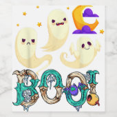 Étiquette Pour Bouteilles De Vin Halloween Boo Owl Avec Sorcière Casquette Araignée (Étiquettes simples)