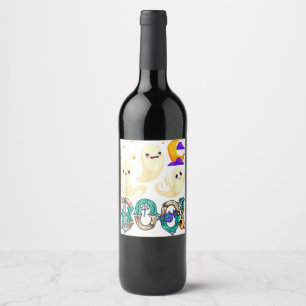 Étiquette Pour Bouteilles De Vin Halloween Boo Owl Avec Sorcière Casquette Araignée