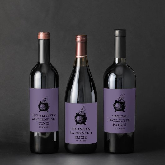 Étiquette Pour Bouteilles De Vin Halloween cauldron drôle potion violette