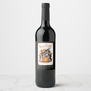 Étiquette Pour Bouteilles De Vin Halloween Chiot "Boo Y’all" ! Conception vintage d