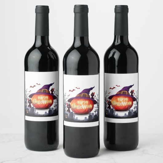 Étiquette Pour Bouteilles De Vin Halloween Citrouille, Chats et sorcière Ha (Bouteilles)
