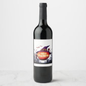 Étiquette Pour Bouteilles De Vin Halloween Citrouille, Chats et sorcière Ha (Devant)