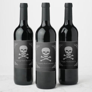 Étiquette Pour Bouteilles De Vin Halloween crâne et os croisés
