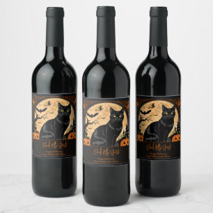 Étiquette Pour Bouteilles De Vin Halloween de chat de Kitty noir