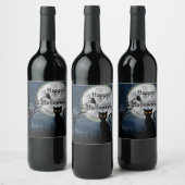 Étiquette Pour Bouteilles De Vin Halloween graphique de la lune de Chat Noir mignon (Bouteilles)