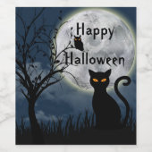 Étiquette Pour Bouteilles De Vin Halloween graphique de la lune de Chat Noir mignon (Étiquettes simples)