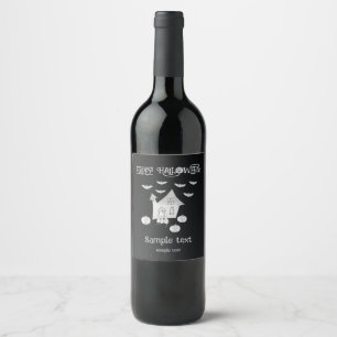 Étiquette Pour Bouteilles De Vin Halloween la nuit avec Haunted House, chauves-sour