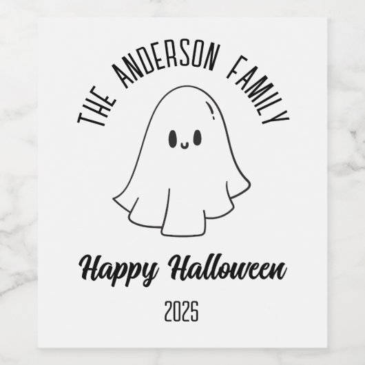 Étiquette Pour Bouteilles De Vin Halloween mignon fantôme Nom personnalisé Année (Étiquettes simples)
