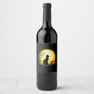 Étiquette Pour Bouteilles De Vin Halloween minimaliste de chat noir