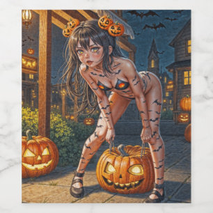 Étiquette Pour Bouteilles De Vin Halloween Monster Jack-o-Lantern & Bat Vixen Girl