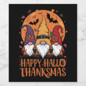 Étiquette Pour Bouteilles De Vin Halloween Noël Joyeux HalloMerciMas Gnomes (Étiquettes simples)