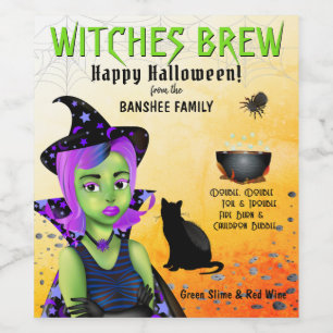 Étiquette Pour Bouteilles De Vin Halloween sorcière