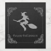 Étiquette Pour Bouteilles De Vin Halloween sorcière volante en argent (Étiquettes simples)