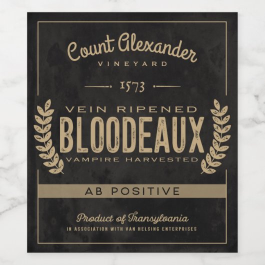 Étiquette Pour Bouteilles De Vin Halloween vintage "Bloodeaux" (Étiquettes simples)