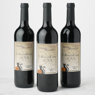 Étiquette Pour Bouteilles De Vin Halloween Vintage Glam Or Glitter Blanc