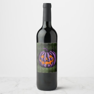Étiquette Pour Bouteilles De Vin Halloween violet Citrouille Grunge vert