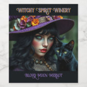 Étiquette Pour Bouteilles De Vin Halloween Witch and Black Cat (Étiquettes simples)