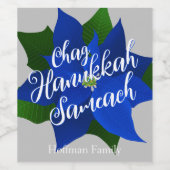 Étiquette Pour Bouteilles De Vin Hanoukka de Poinsettia bleue (Étiquettes simples)