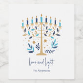Étiquette Pour Bouteilles De Vin Hanoukka Love & Light Floral Menorah (Étiquettes simples)