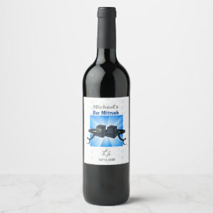 Étiquette Pour Bouteilles De Vin Happy Bar Mitzvah 20XX Tefillin Blue